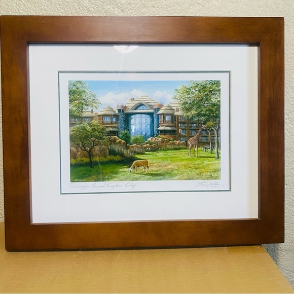 Disney's Animal Kingdom Lodge by artist Larry Dotson Wood Frame Giraffe - Picture 5 of 9